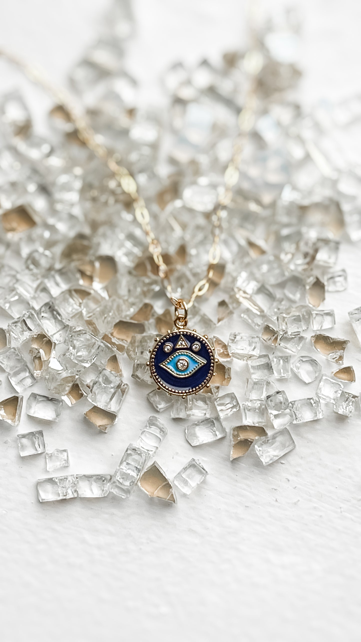 Blue enamel evil eye necklace