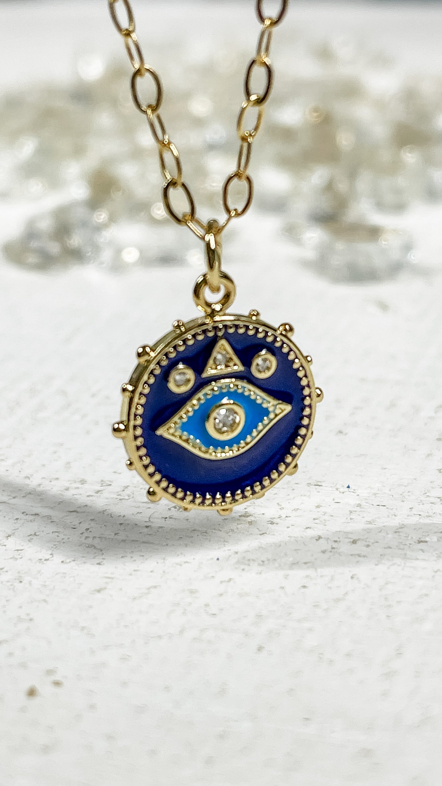 Blue enamel evil eye necklace