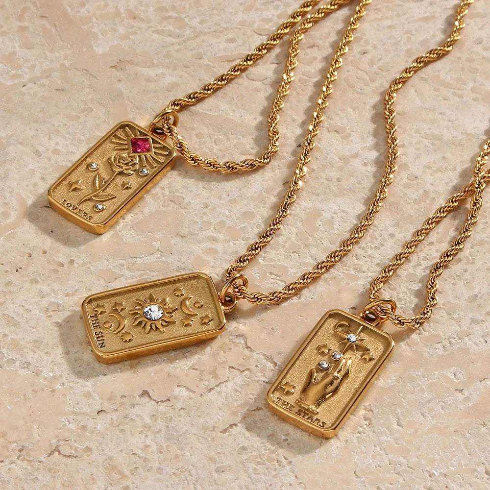 Sun Tarot Card Rope Chain Necklace
