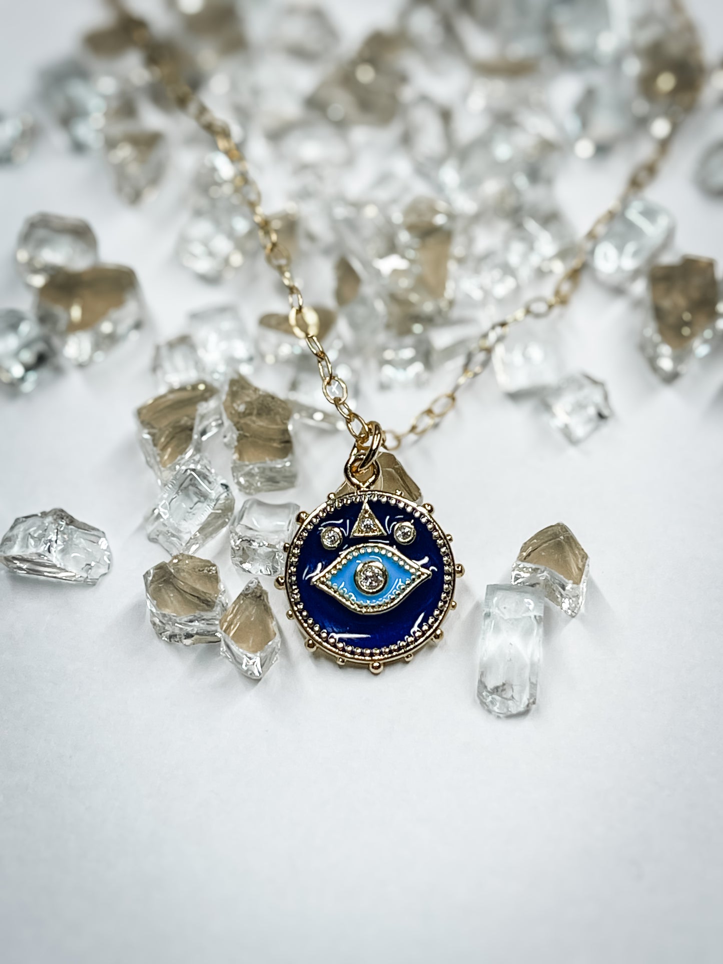 Blue enamel evil eye necklace