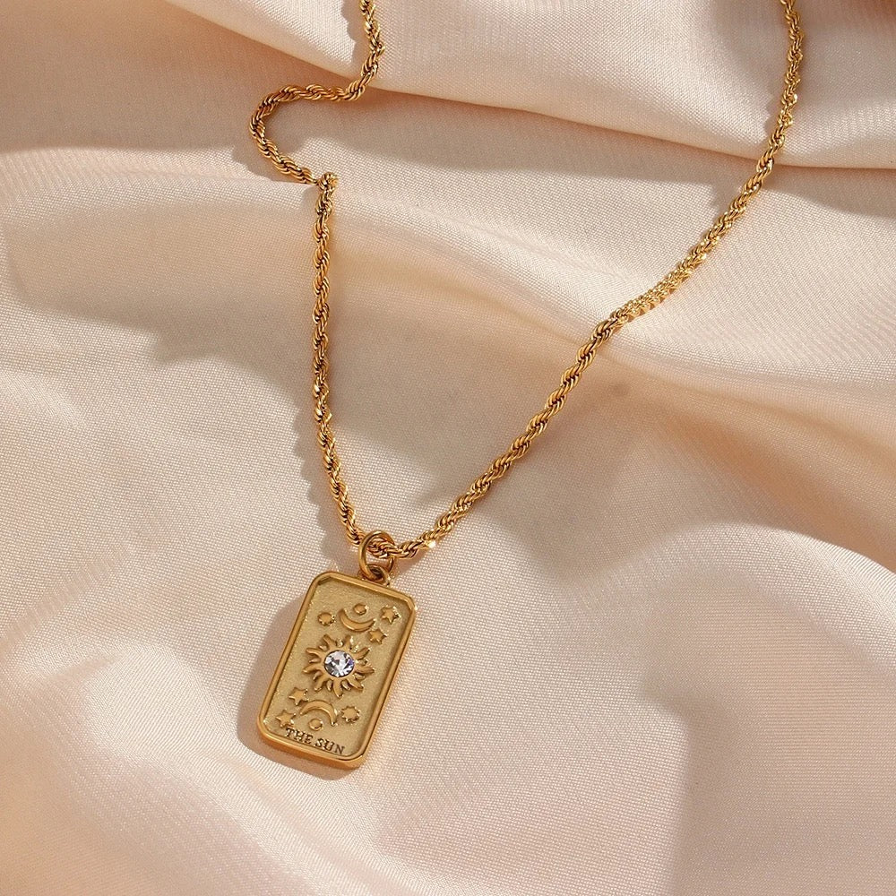 Sun Tarot Card Rope Chain Necklace