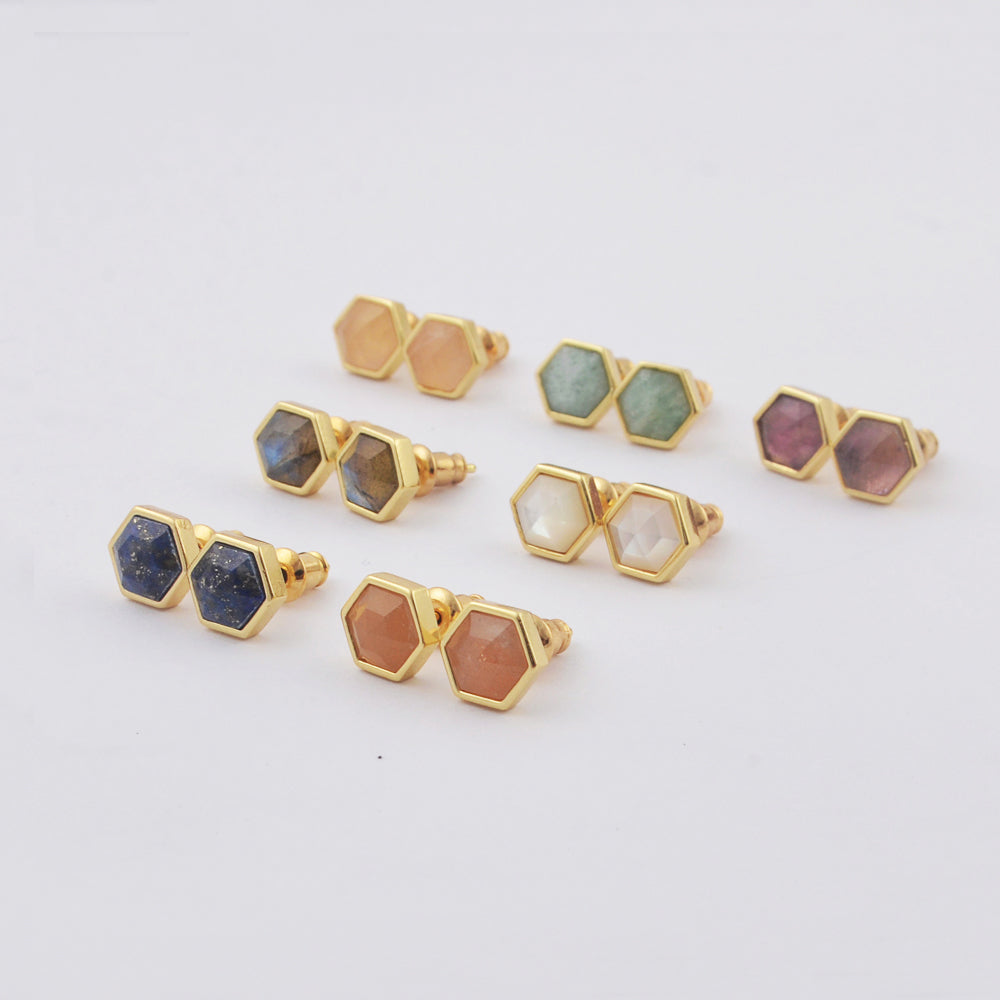 Healing Gemstone Hexagon Stud