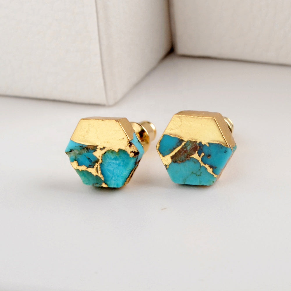 Hex Copper Turquoise Lace Earrings