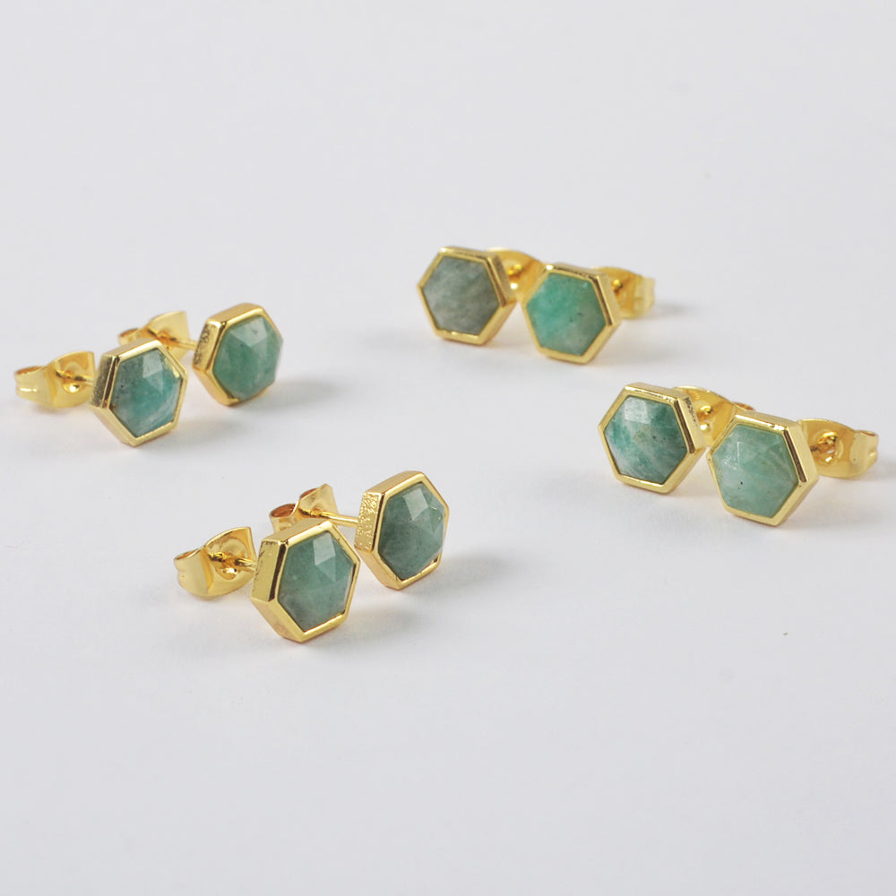 Healing Gemstone Hexagon Stud