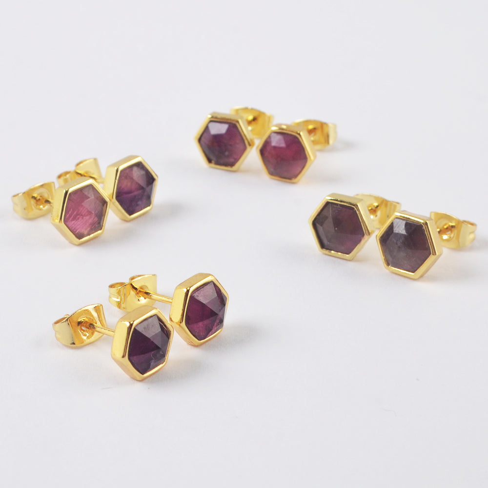 Healing Gemstone Hexagon Stud