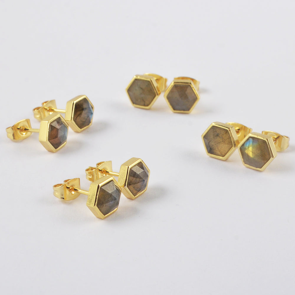 Healing Gemstone Hexagon Stud