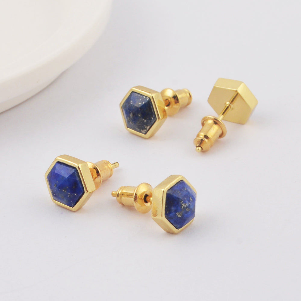 Healing Gemstone Hexagon Stud
