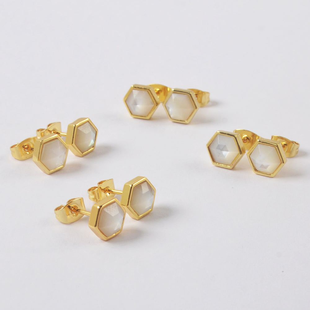 Healing Gemstone Hexagon Stud