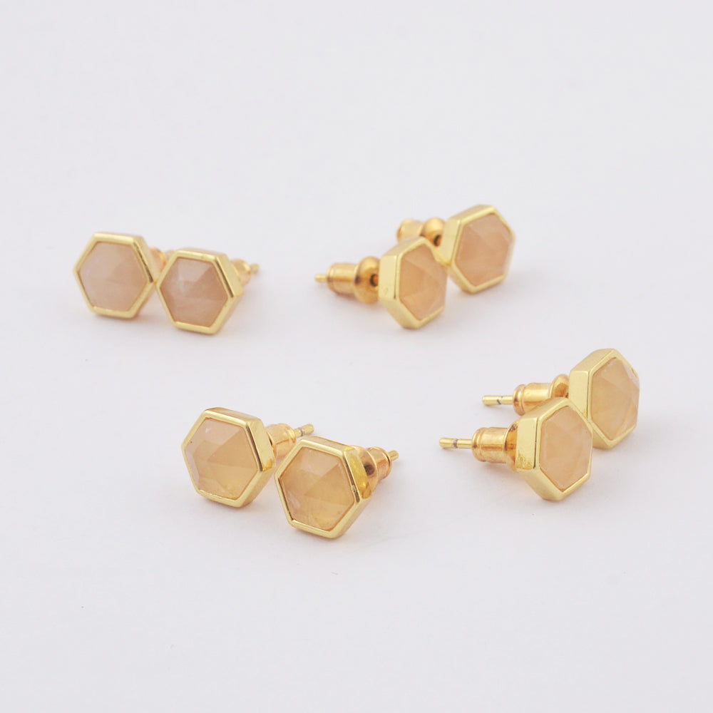 Healing Gemstone Hexagon Stud