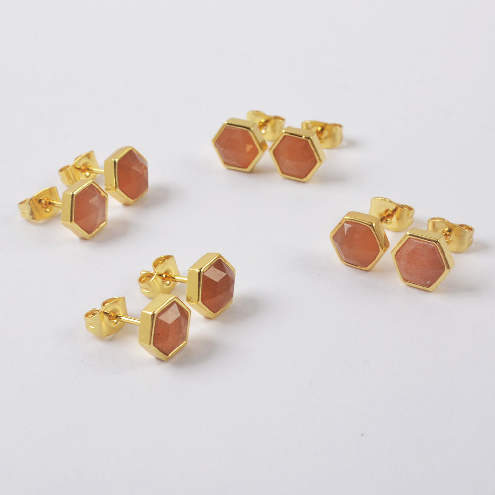 Healing Gemstone Hexagon Stud
